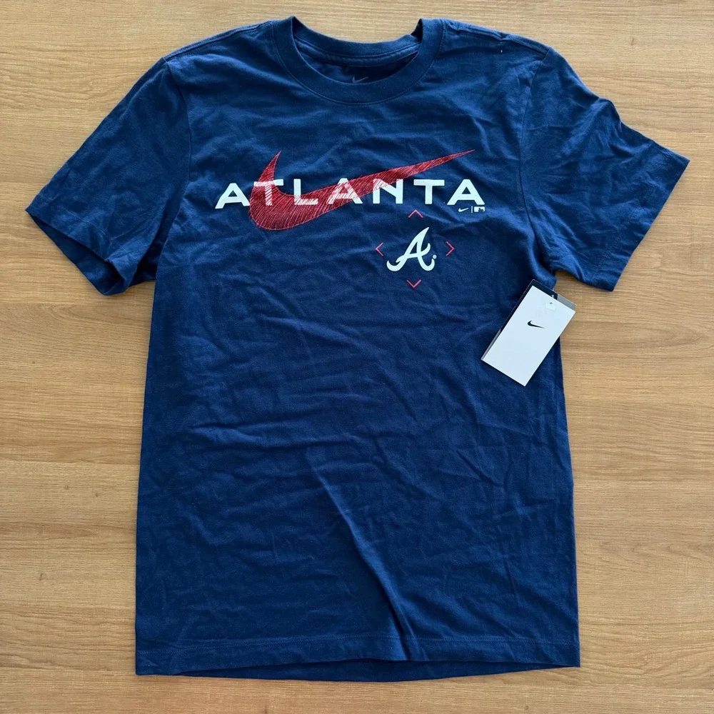 Nike Mens Atlanta Braves‎ MLB T-Shirt Navy Blue Red Baseball Graphic Tee S NWT